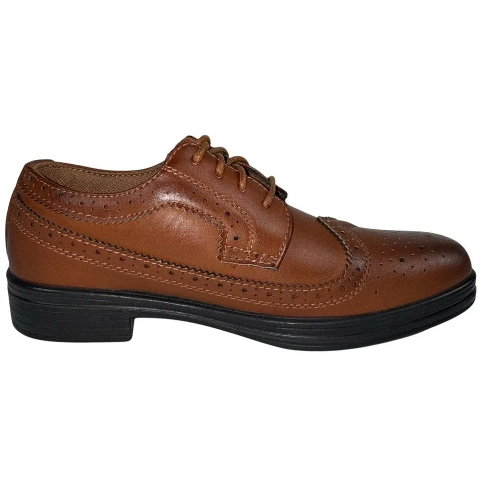 Deer Stags Boys Size 3 M Oxford Dress Shoes Ace Wing Tip Luggage Brown New